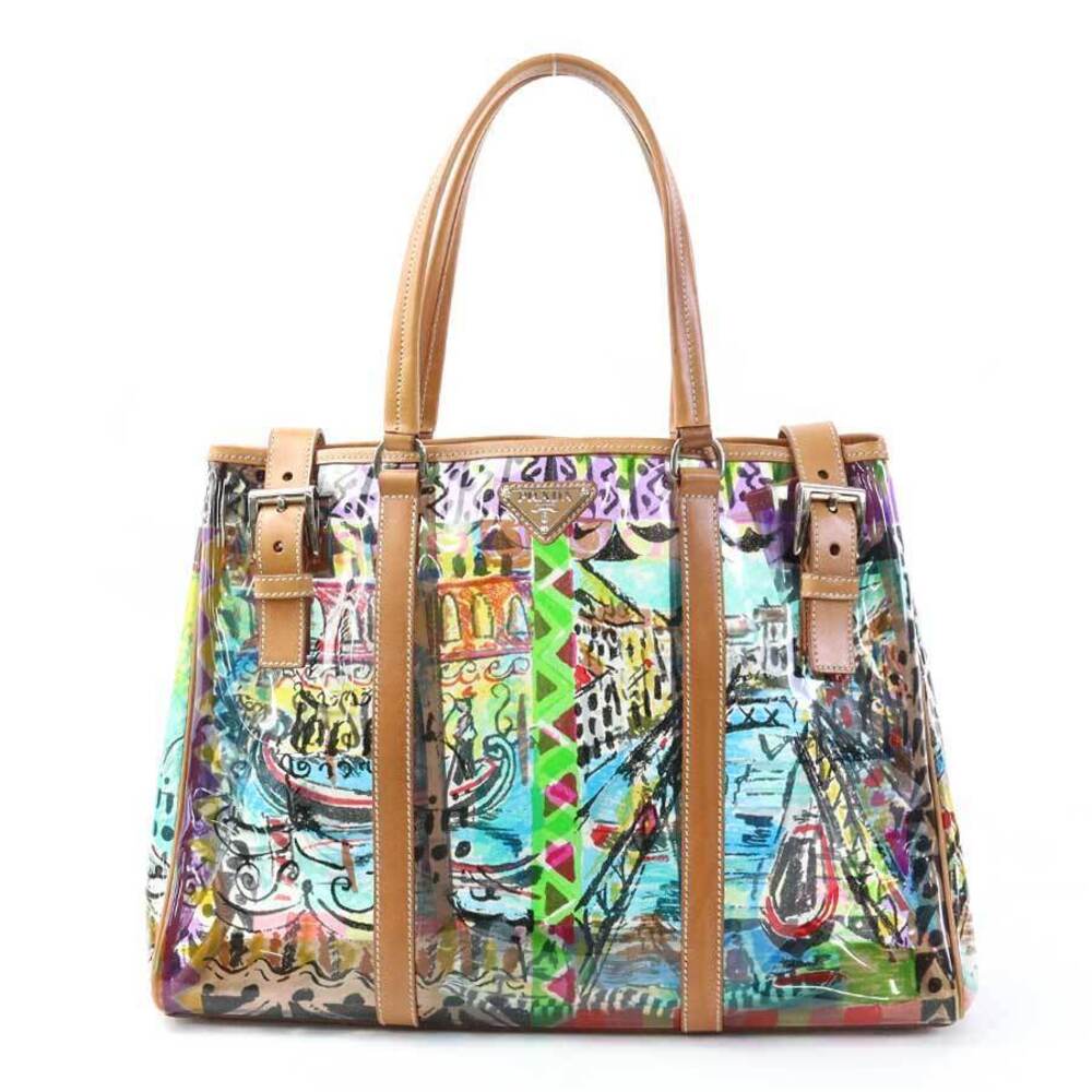 Prada handbag vinyl leather multicolor brown